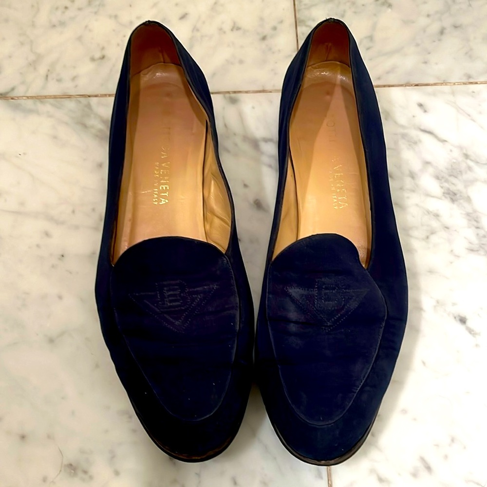 Vintage Bottega Veneta dark blue fabric loafers Size 9.5